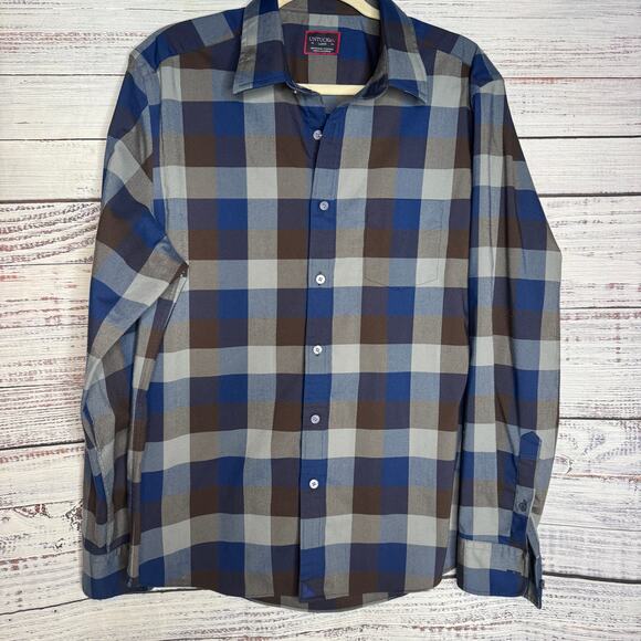 UNTUCKit Piemonte Wrinkle Free Slim Fit Performance Dress Shirt Blue Lg - Picture 1 of 3